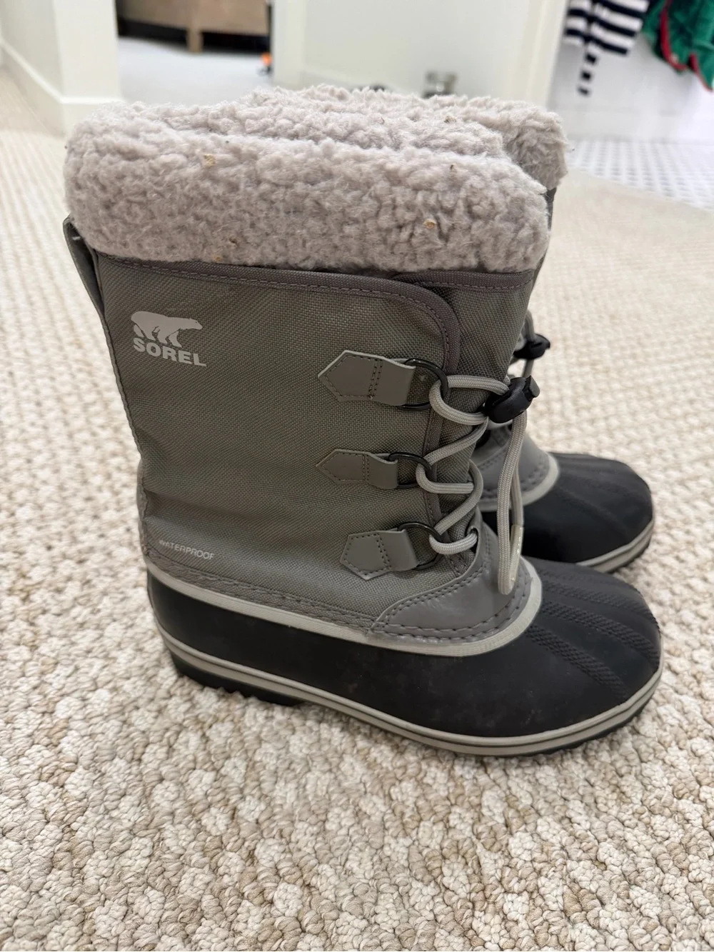 Sorel Kids Gray and Black Waterproof Winter Boots